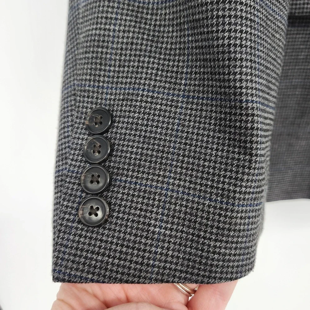CHAPS‎ Grey Blue Houndstooth Two Button Sport Coat Mens 46R Casual Office Blazer